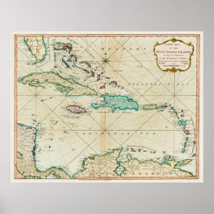 Poster Carte des Caraïbes vintages (1795)