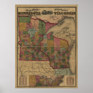 Poster Carte des chemins de fer et des bureaux de poste d