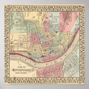Poster Carte des Cincinnati par Mitchell