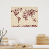 Poster Carte des Coeurs d'Amour de la Carte du Monde (Cuisine)