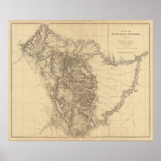 Poster Carte des collines noires du Dakota (Devant)