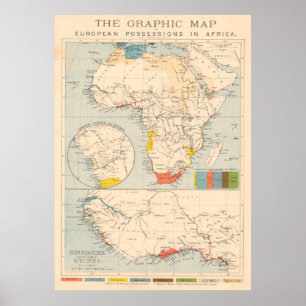 Poster Carte des colonies vintages d'Europe de l'Afrique