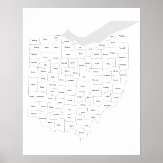Poster Carte des comtés de l'Ohio (Devant)