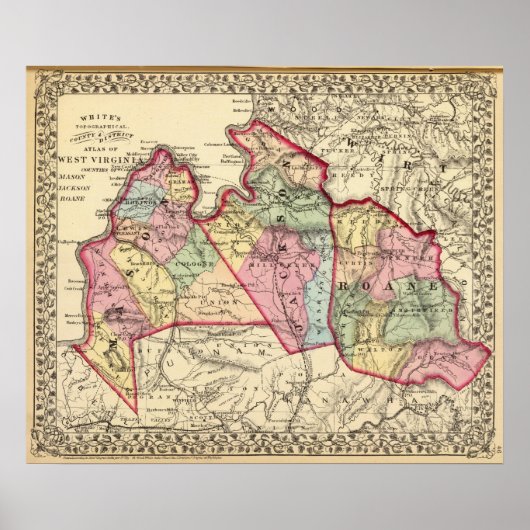 Poster Carte des comtés de Mason, Jackson, Roane (Devant)