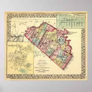 Poster Carte des comtés de Morgan, Berkeley et Jefferson
