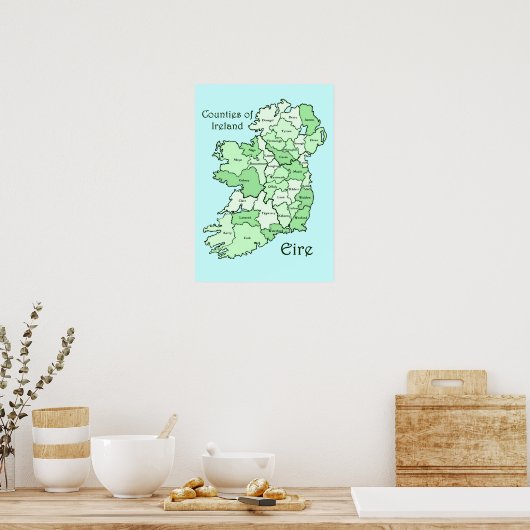 Poster Carte des comtés d'Irlande (Cuisine)