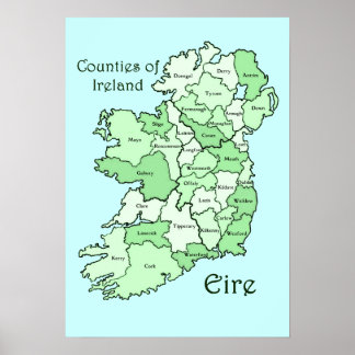 Poster Carte des comtés d'Irlande