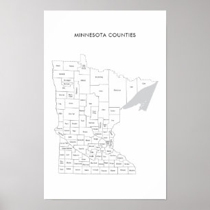 Poster Carte des comtés du Minnesota avec noms de comtés
