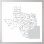 Poster Carte des comtés du Texas avec noms de comtés (Devant)