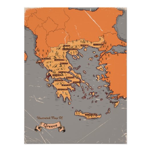 Poster Carte des comtés Vintages de Grèce (Devant)