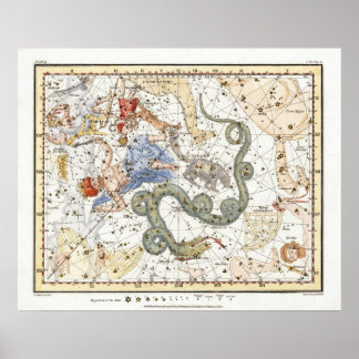 Poster Carte des constellations d'astronomie vintage