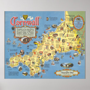 Poster Carte des Cornouailles, Angleterre
