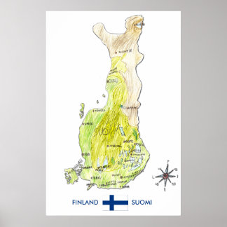 Poster Carte des couleurs de la Finlande