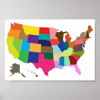 Poster Carte des couleurs USA