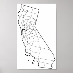 Poster Carte des détails des comtés de Californie