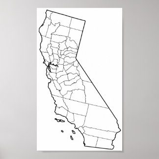 Poster Carte des détails des comtés de Californie