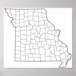 Poster Carte des détails des comtés du Missouri Blank