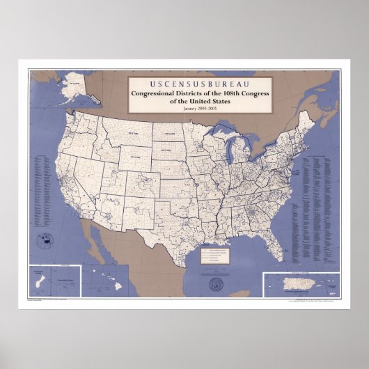 Poster Carte Des Districts Du Congrès Des États-Unis (Devant)