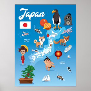 Poster Carte des enfants caricatures du Japon