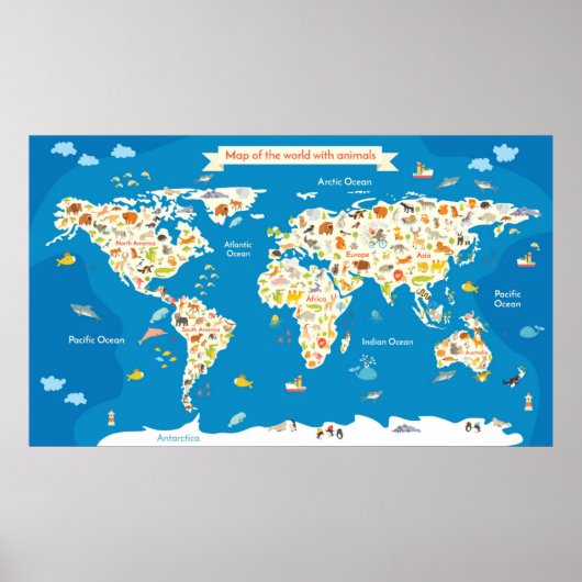 Poster Carte des enfants du monde avec animaux (Devant)
