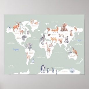 Poster Carte des enfants du monde avec animaux
