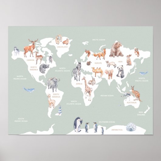 Poster Carte des enfants du monde avec animaux (Devant)