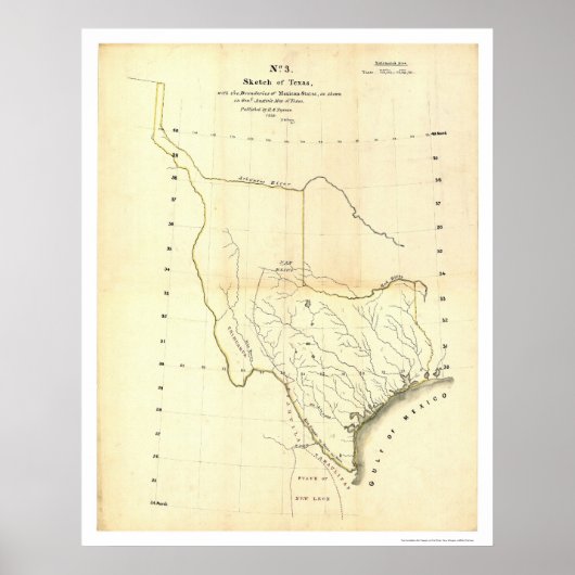 Poster Carte des États du Texas et du Mexique par Tanner  (Devant)