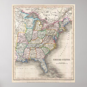 Poster Carte des États-Unis