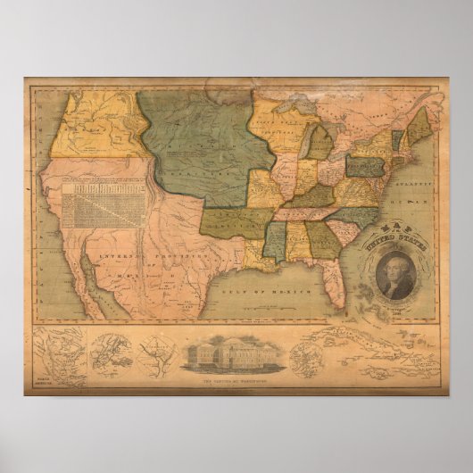 Poster Carte des États-Unis avec George Washington (Devant)