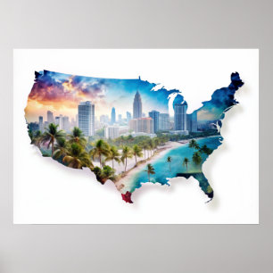 Poster Carte des Etats-Unis avec l'affiche Paysages