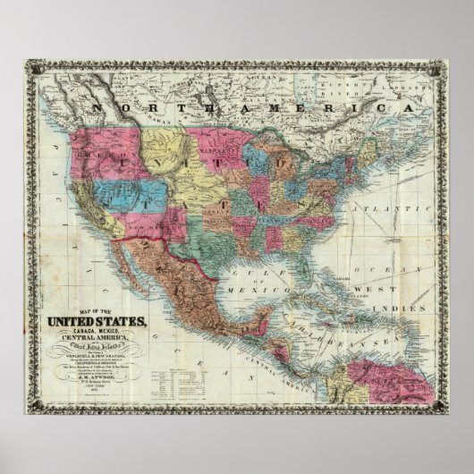 Poster Carte Des États-Unis, Canada, Mexique (Devant)