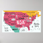 Poster Carte Des États-Unis | Conception de Doodle mignon (Devant)