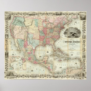Poster Carte des Etats-Unis d'Amérique