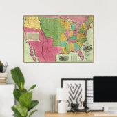 Poster Carte Des États-Unis D'Amérique 1833 (Bureau à domicile)