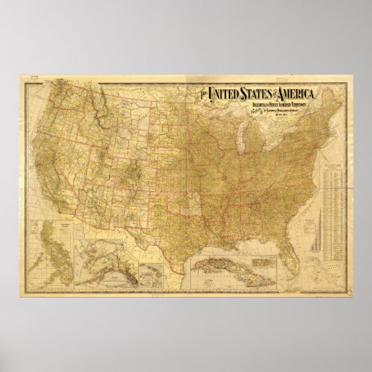 Poster Carte des États-Unis d'Amérique de 1901 (Devant)