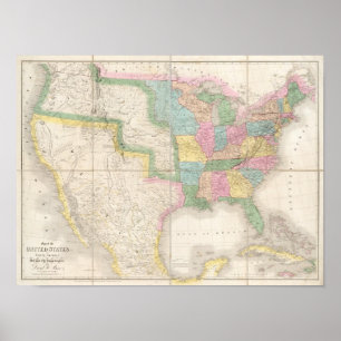 Poster Carte des Etats-Unis de l'Amérique du Nord