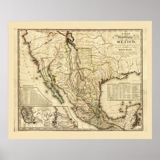 Poster Carte des États-Unis du Mexique (1826) (Devant)