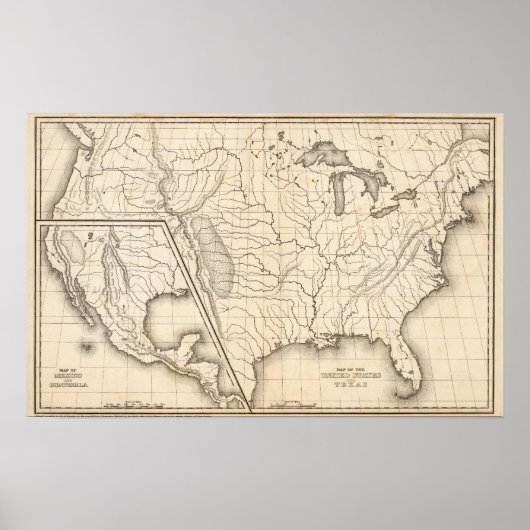 Poster Carte des États-Unis et du Texas (Devant)
