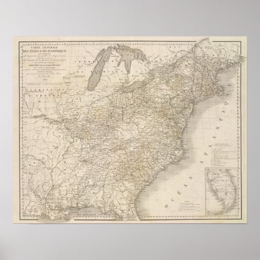 Poster Carte des États-Unis montrant les colonies (Devant)
