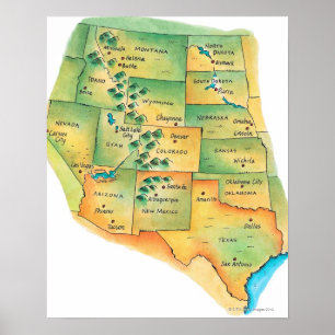 Poster Carte des Etats-Unis occidentaux