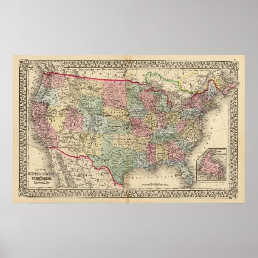 Poster Carte des États-Unis par Mitchell (Devant)