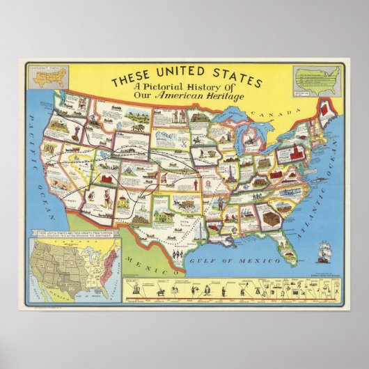 Poster Carte des États-Unis - Patrimoine américain (Devant)