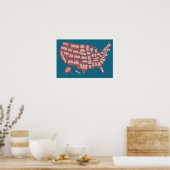 Poster Carte des États-Unis | Typographie (Cuisine)