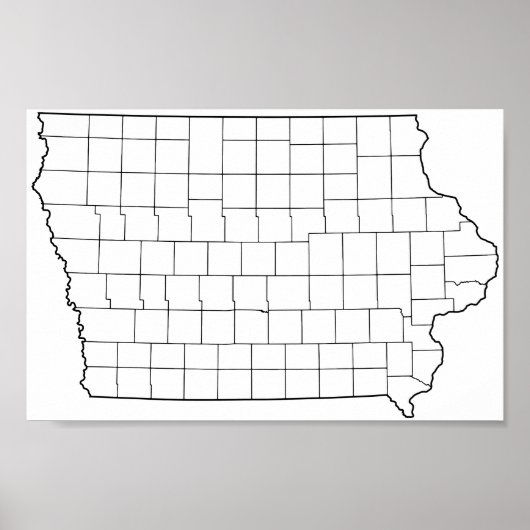 Poster Carte des grandes lignes des comtés de l'Iowa (Devant)