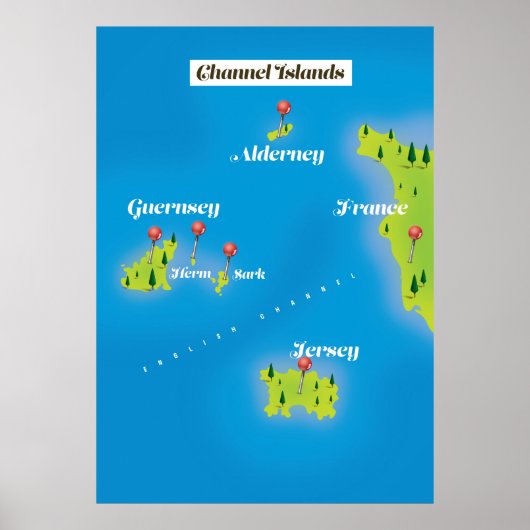 Poster Carte des îles Anglo-Normandes affiche. (Devant)