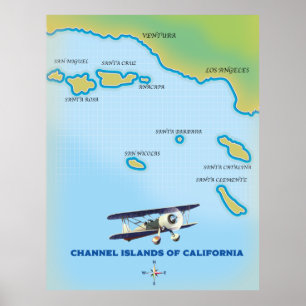 Poster Carte des îles Anglo-Normandes de Californie