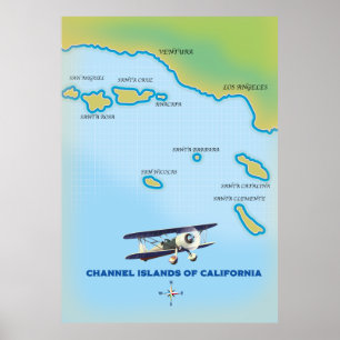 Poster Carte des îles Anglo-Normandes de Californie