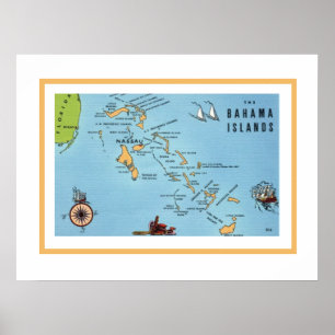 Poster Carte des îles Bahamas 18x24
