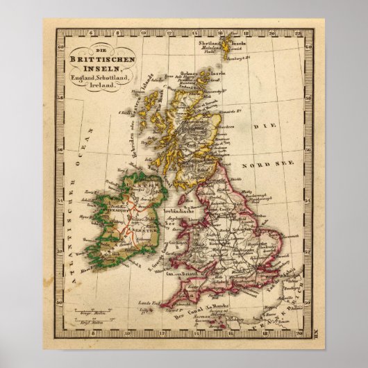Poster Carte des îles britanniques (Devant)