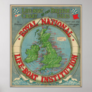 Poster Carte des îles britanniques - diagramme de canot